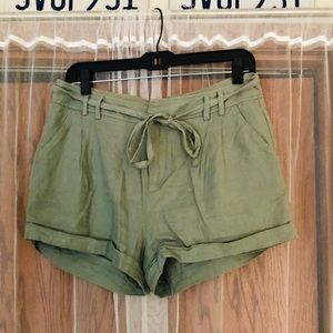 Army green paper bag shorts
